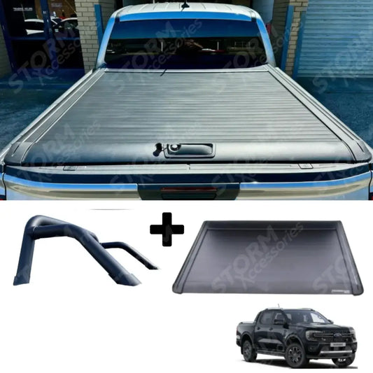 Double Cab Standard Ridgeback Roll Top Cover And Ridgeback Roll Bar In Black For Ford Ranger T9 2023 On