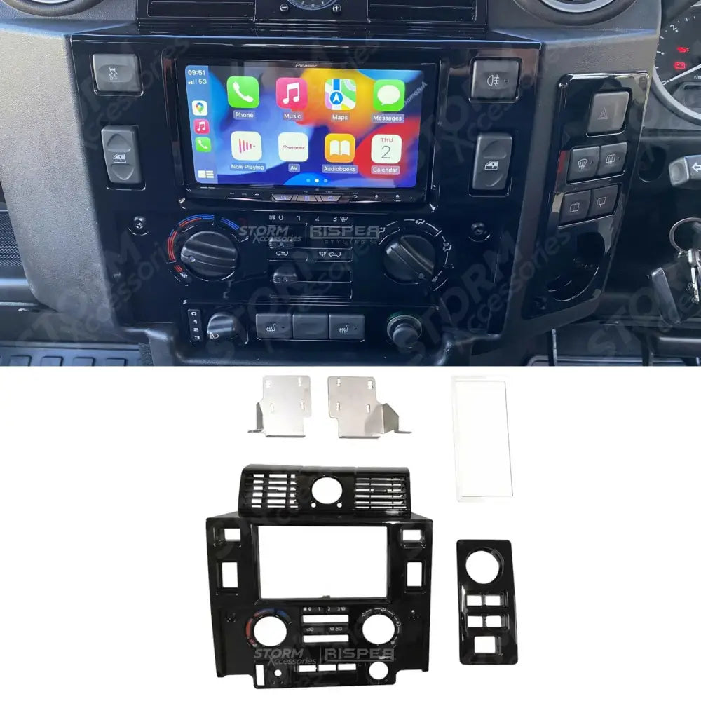 Double Din Surround Facia Pannel Kit In Gloss Black For Landrover Defender 90 110 2008-2020