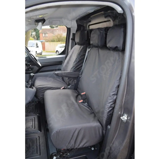 Driver And Double Front Passenger (No Worktray) Seat Covers Black For Peugeot Boxer Van 2016 On