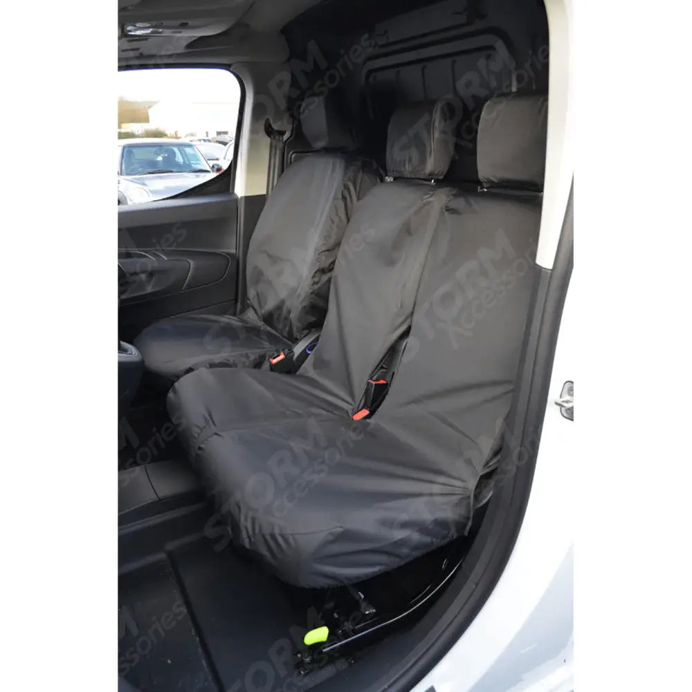 Driver And Double Front Seat Covers Black For Peugeot Partner Van 2018 On
