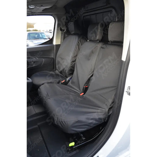 Driver And Double Front Seat Covers Black For Peugeot Partner Van 2018 On