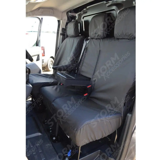 Driver And Double Front (With Worktray) Seat Covers Black For Peugeot Boxer Van 2016 On