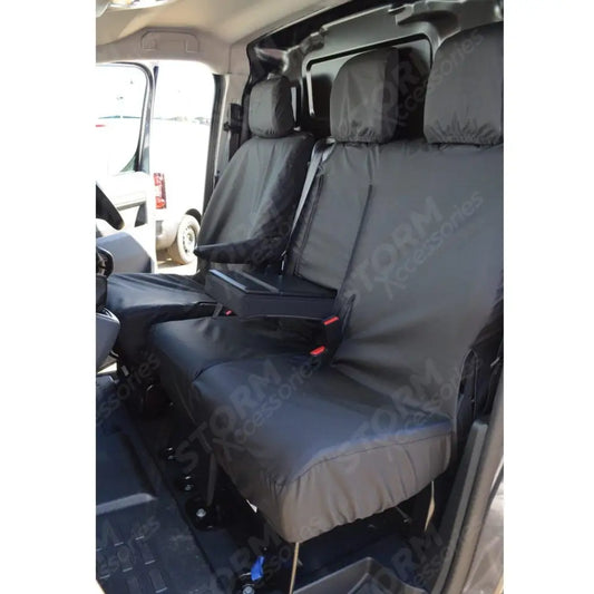 Driver And Double Front (With Worktray) Seat Covers Black For Peugeot Boxer Van 2016 On