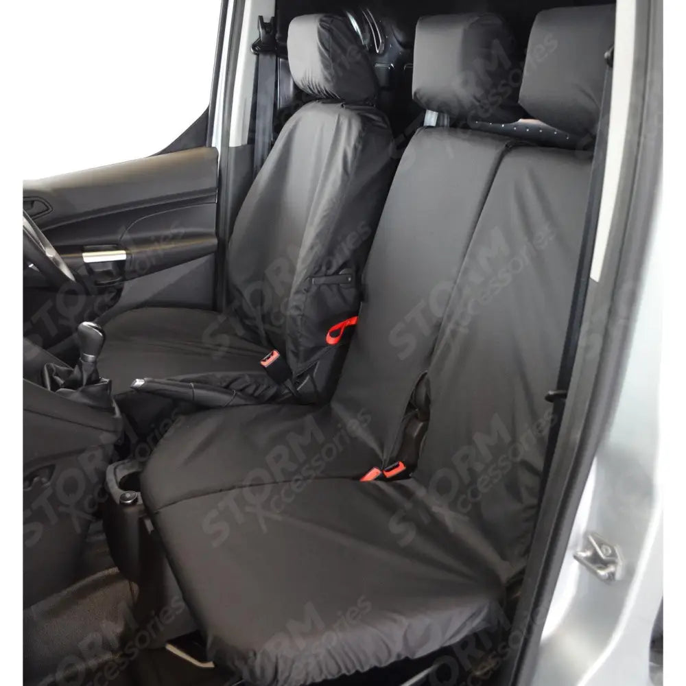 Driver And Double Passenger Seat Covers Black For Ford Transit Connect 2014-2018