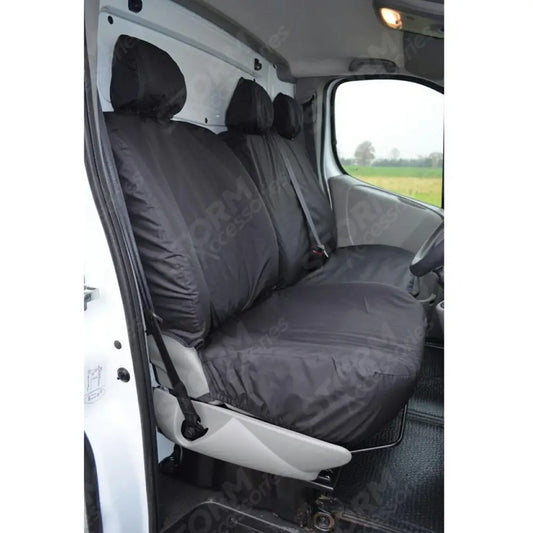 Driver And Double Passenger Seat Covers Black For Renault Trafic - Vauxhall Vivaro - 2006-2014