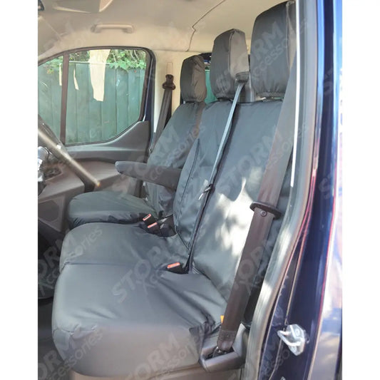 Driver And Double Passenger Seat Covers (With Worktray) Black For Ford Transit Van 2014 On