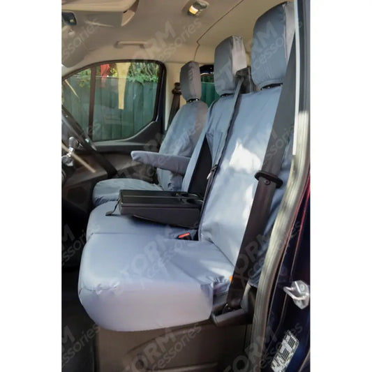 Driver And Double Passenger Seat Covers (With Worktray) Grey For Ford Transit Van 2014 On
