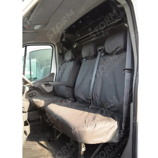 Driver And Fixed Front Double Passenger Seat Covers Black For Renault Master Van 2010 On
