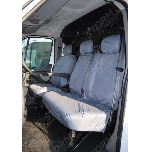 Driver And Fixed Front Double Passenger Seat Covers Grey For Renault Master Van 2010 On