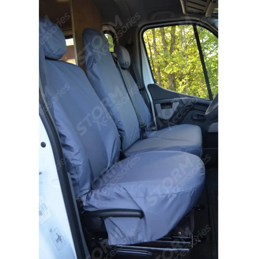 Driver And Folding Front Double Passenger Seat Covers Grey For Renault Master Van 2010 On