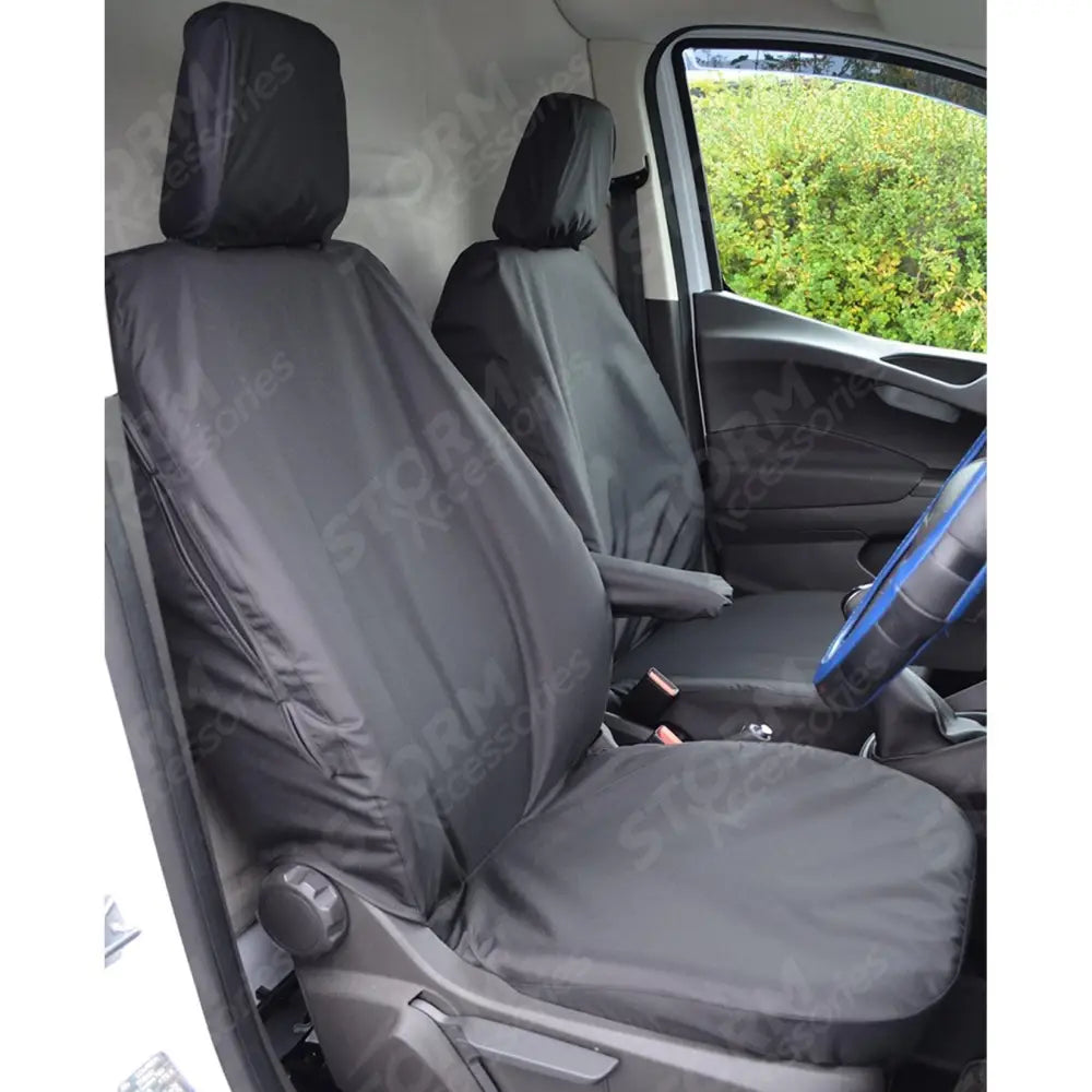 Driver And Folding Passenger Seat Covers Pair Black For Ford Transit Courier Van 2014 - 2023