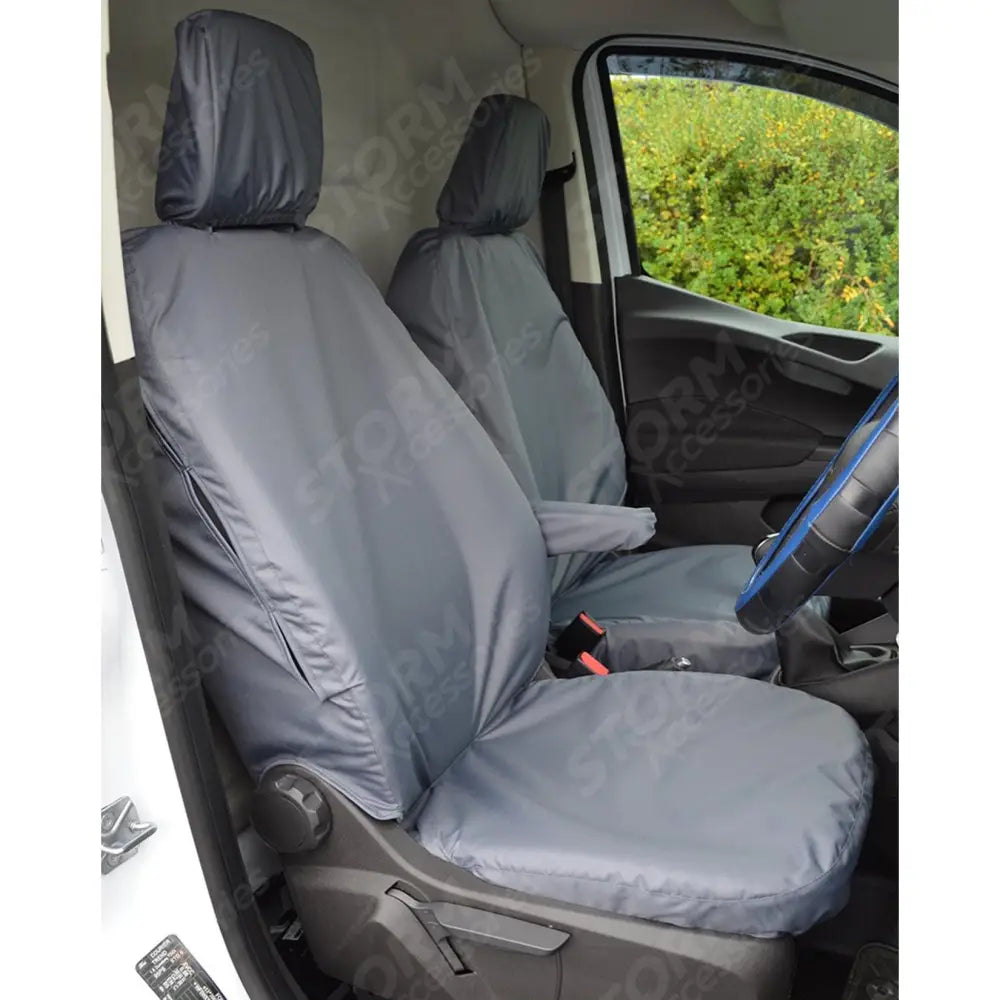 Driver And Folding Passenger Seat Covers Pair Grey For Ford Transit Courier Van 2014 - 2023