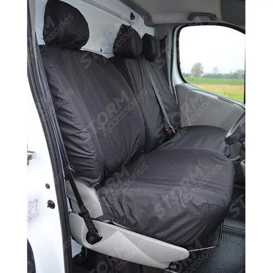 Driver And Front Double Passenger (No Armrest) Seat Covers Black For Nissan Primastar 2006-2014