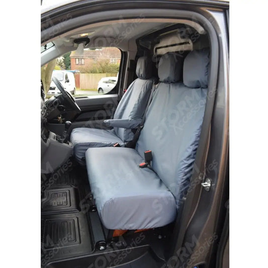 Driver And Front Double Passenger (No Worktray) Seat Covers Grey For Peugeot Boxer Van 2016 On