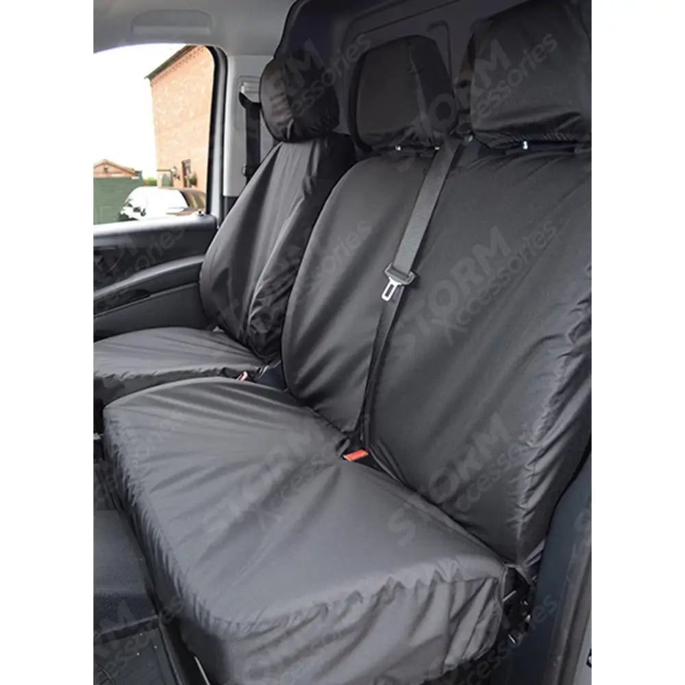 Driver And Front Double Passenger Seat Covers Black For Mercedes Vito 2015 On