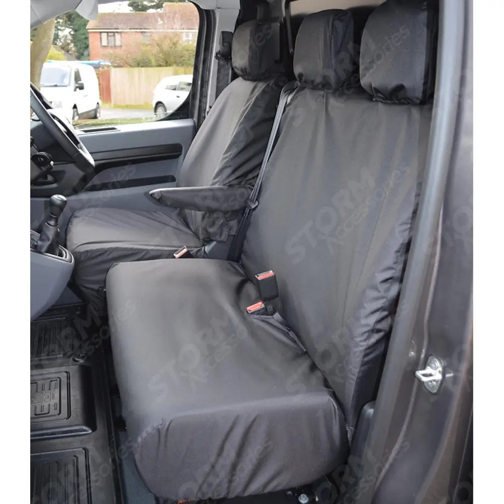 Driver And Front Double Passenger Seat Covers Black For Toyota Proace 2016 On
