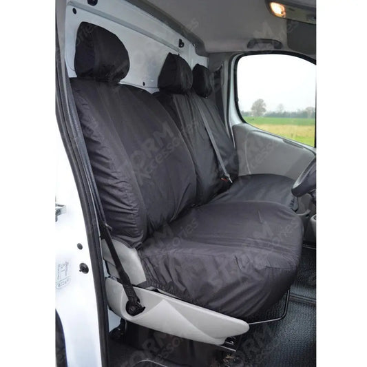 Driver And Front Double Passenger Seat Covers Black For Vauxhall Vivaro 2006-2014