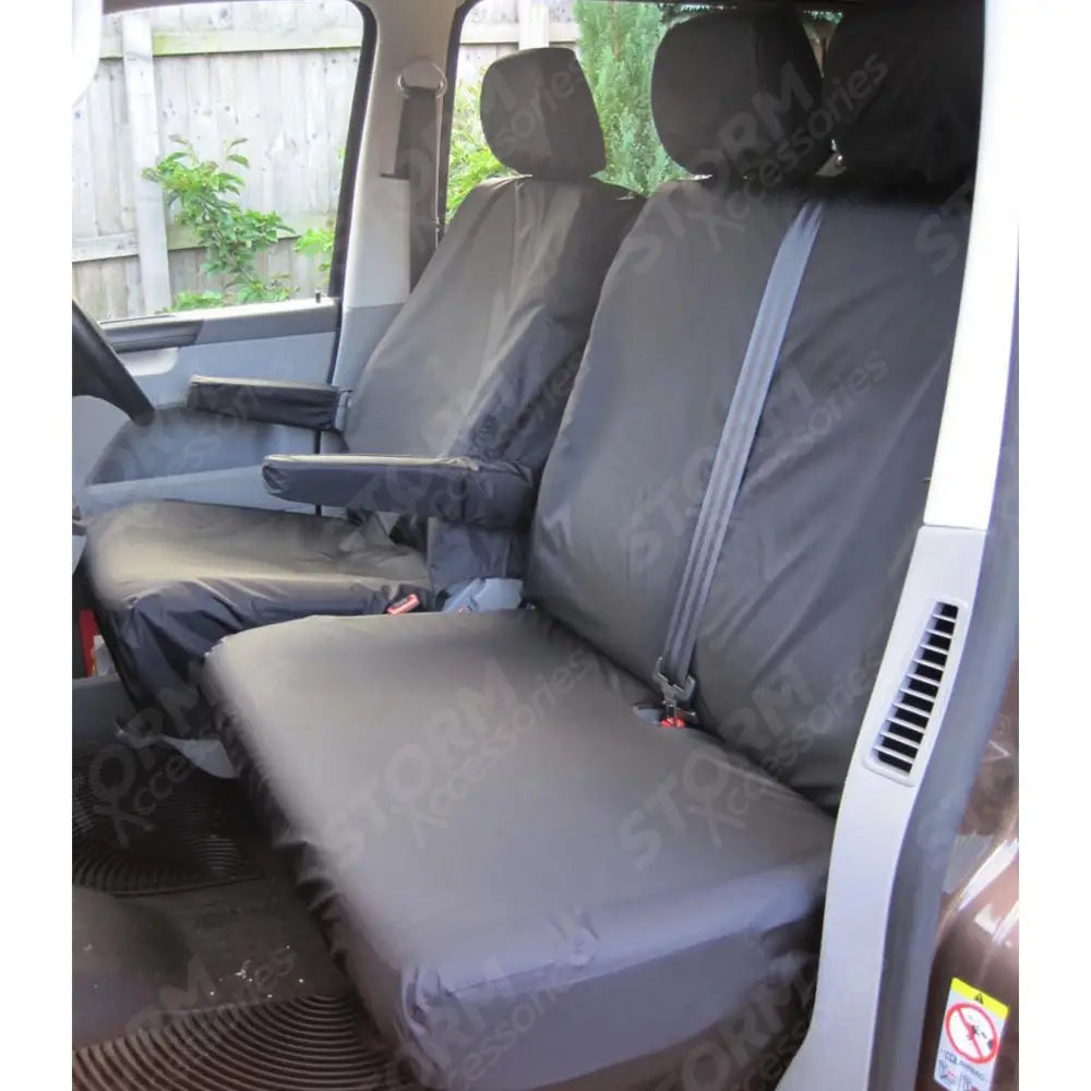 Driver And Front Double Passenger Seat Covers Black For Vw Transporter T5 2003-2009