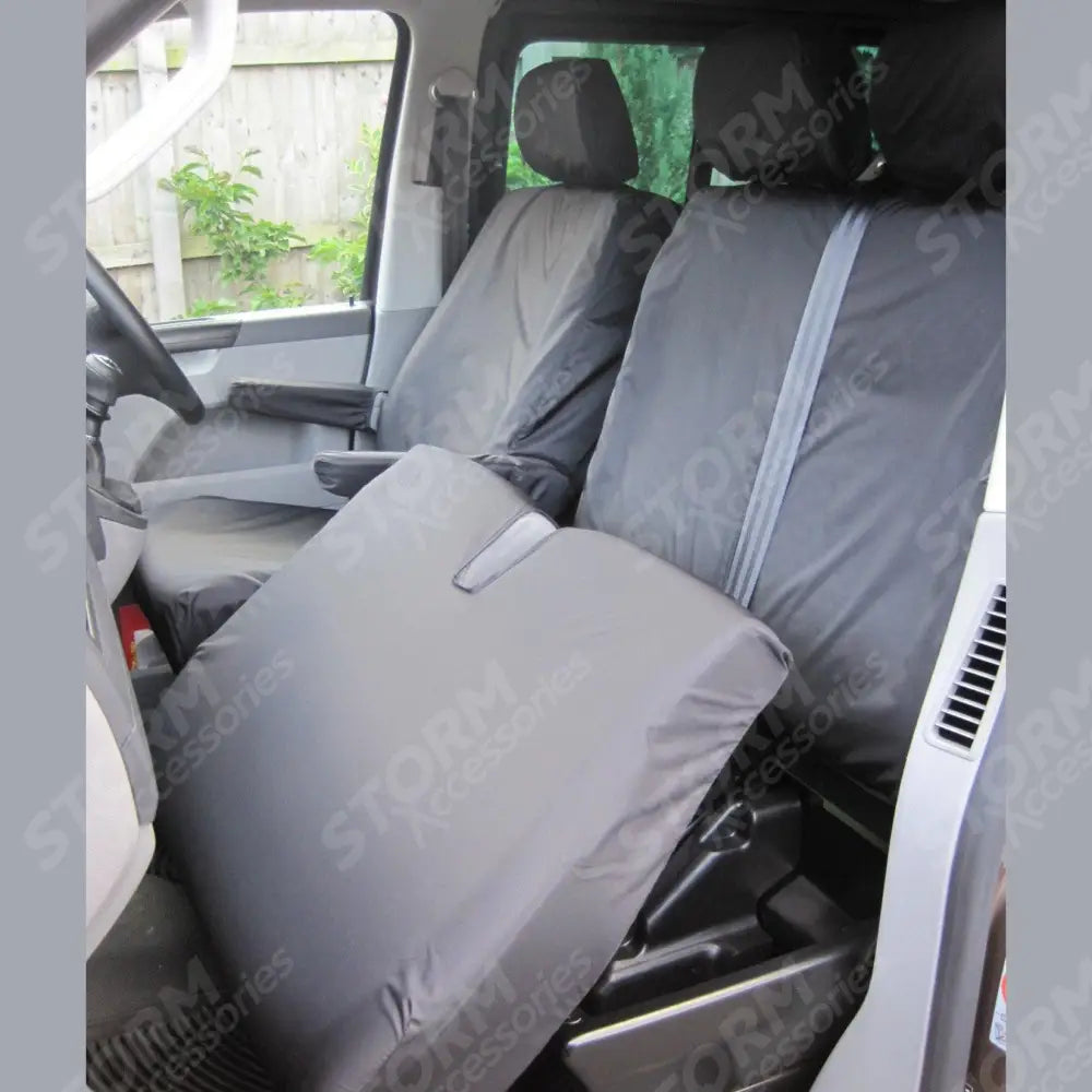 Driver And Front Double Passenger Seat Covers Black For Vw Transporter T5 T6 2010 - 2024