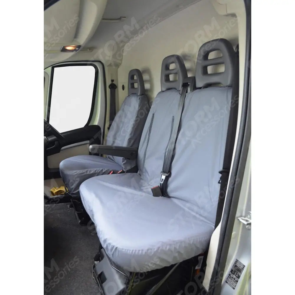 Driver And Front Double Passenger Seat Covers Grey For Peugeot Boxer Van 2006-2022