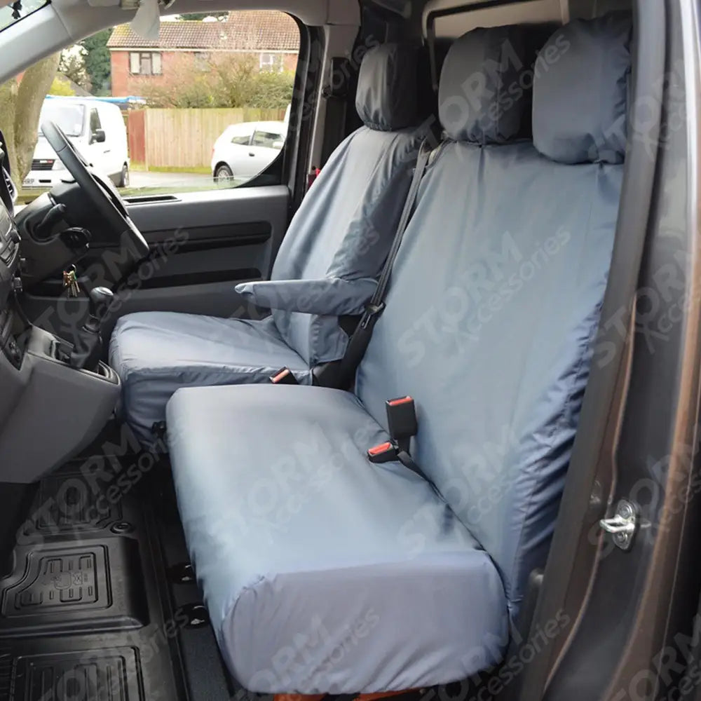 Driver And Front Double Passenger Seat Covers Grey For Toyota Proace 2016 On