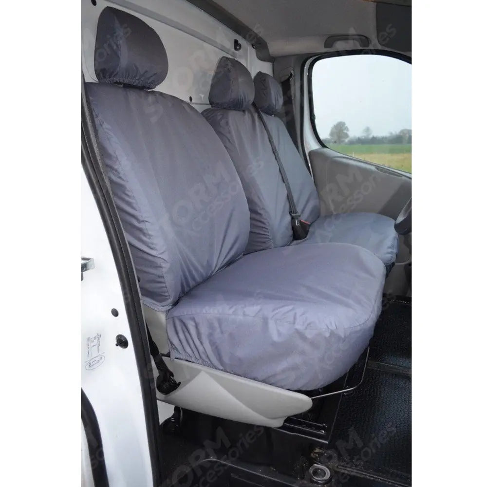 Driver And Front Double Passenger Seat Covers Grey For Vauxhall Vivaro 2006-2014