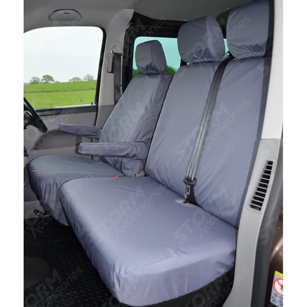 Driver And Front Double Passenger Seat Covers Grey For Vw Transporter T5 T6 2010 On