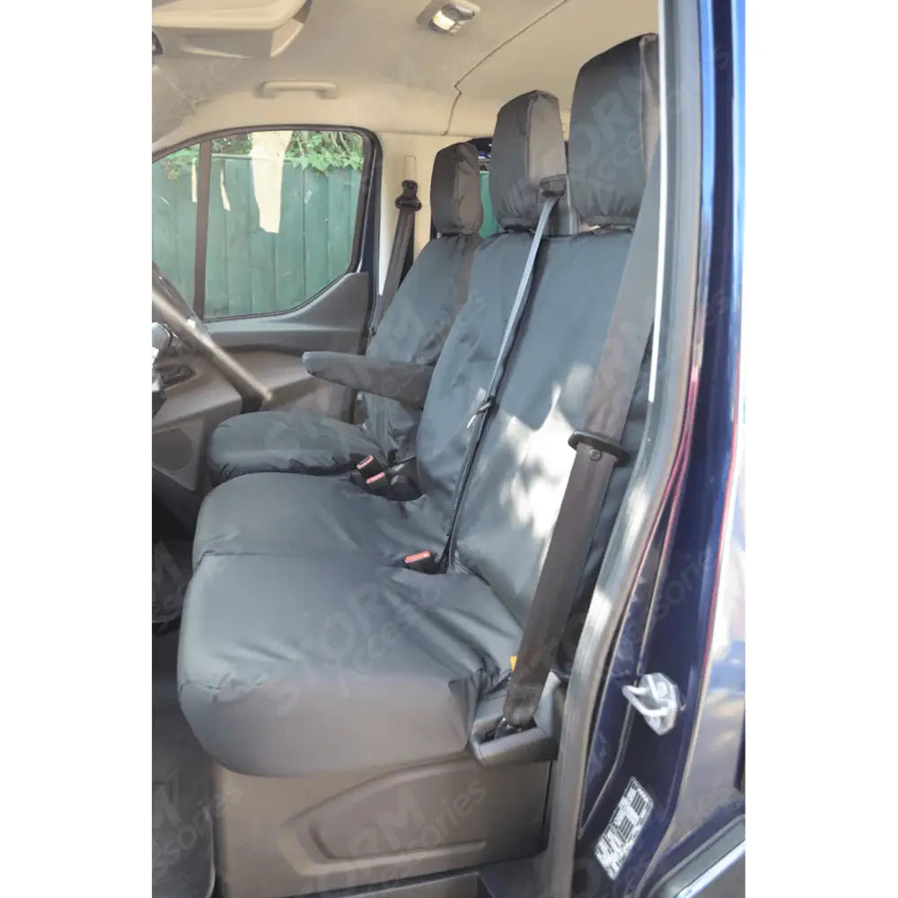 Driver And Front Double Passenger Seat Covers (No Worktray) Black For Ford Transit Van 2014 On