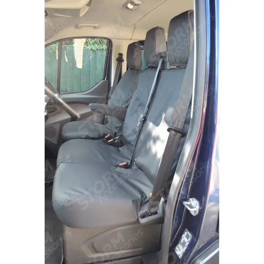 Driver And Front Double Passenger Seat Covers (No Worktray) Black For Ford Transit Van 2014 On