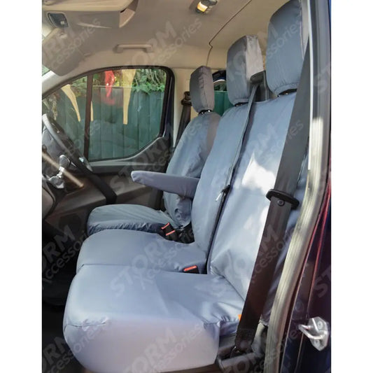 Driver And Front Double Passenger Seat Covers (No Worktray) Grey For Ford Transit Van 2014 On