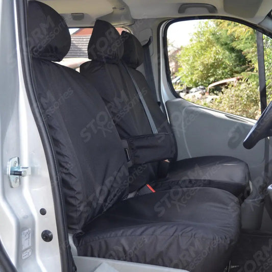 Driver And Front Double Passenger Seat Covers (With Armrest) Black For Nissan Primastar 2006-2014