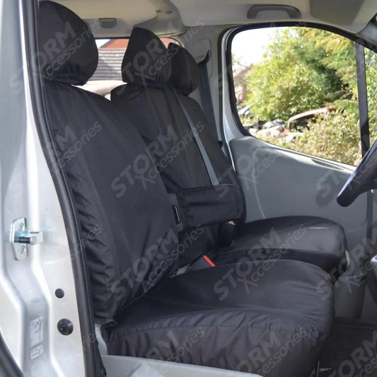 Driver And Front Double Passenger Seat Covers (With Armrest) Black For Nissan Primastar 2006-2014
