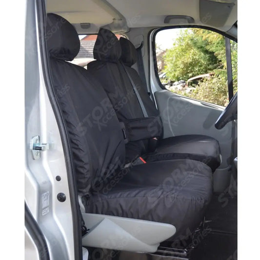 Driver And Front Double Passenger Seat Covers With Armrest Black For Vauxhall Vivaro 2006-2014