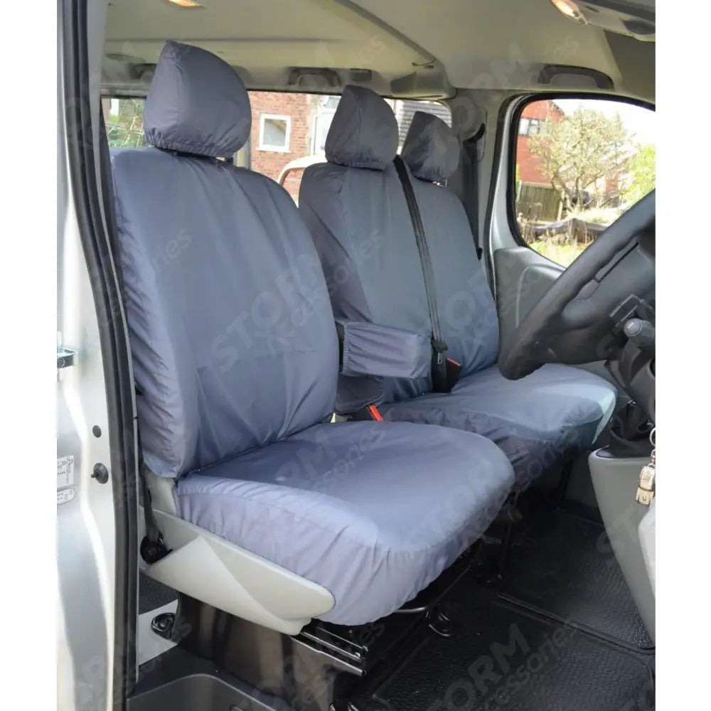 Driver And Front Double Passenger Seat Covers With Armrest Grey For Vauxhall Vivaro 2006-2014
