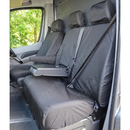 Driver And Front Double Passenger Seat Covers (With Worktray) Black For Mercedes Sprinter 2006-2009