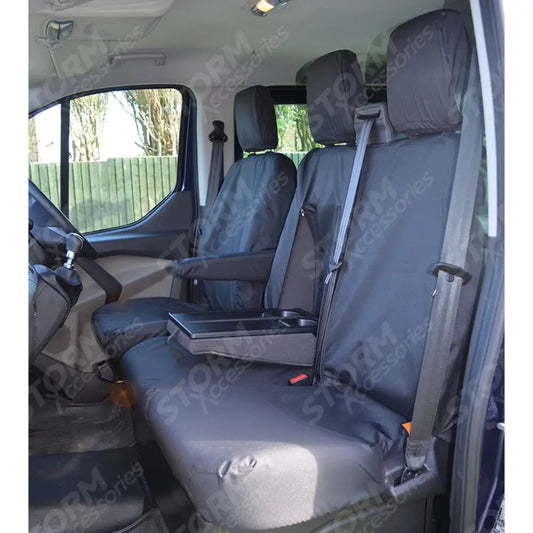 Driver And Front Double Passenger Seat Covers Work Tray Black For Ford Transit Custom 2013 - 2024