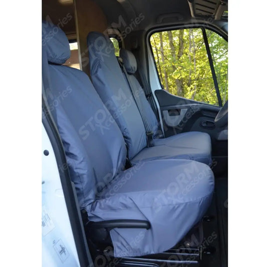 Driver And Front Folding Double Passenger Folding Seat Covers Grey For Renault Master Van 2010 On