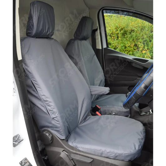 Driver And Non-folding Passenger Seat Covers Pair Grey For Ford Transit Courier 2014 - 2023