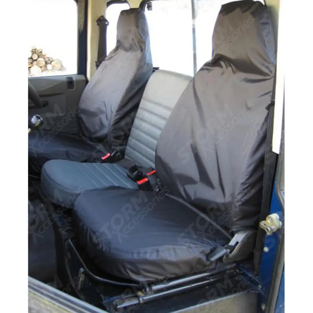Driver And Single Front Passenger Seat Covers Black For Land Rover Defender 90 / 110 - 1983-2007