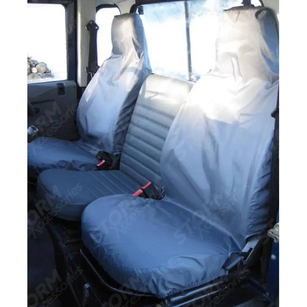 Driver And Single Front Passenger Seat Covers Grey For Land Rover Defender 90 / 110 - 1983-2007