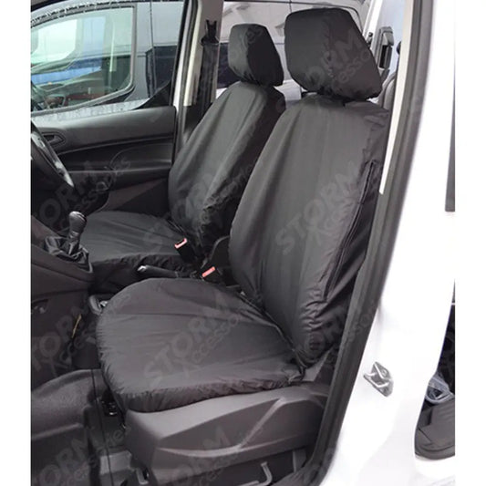 Driver And Single Passenger Seat Covers (With Armrest) Pair Black For Ford Transit Connect 2014-2018