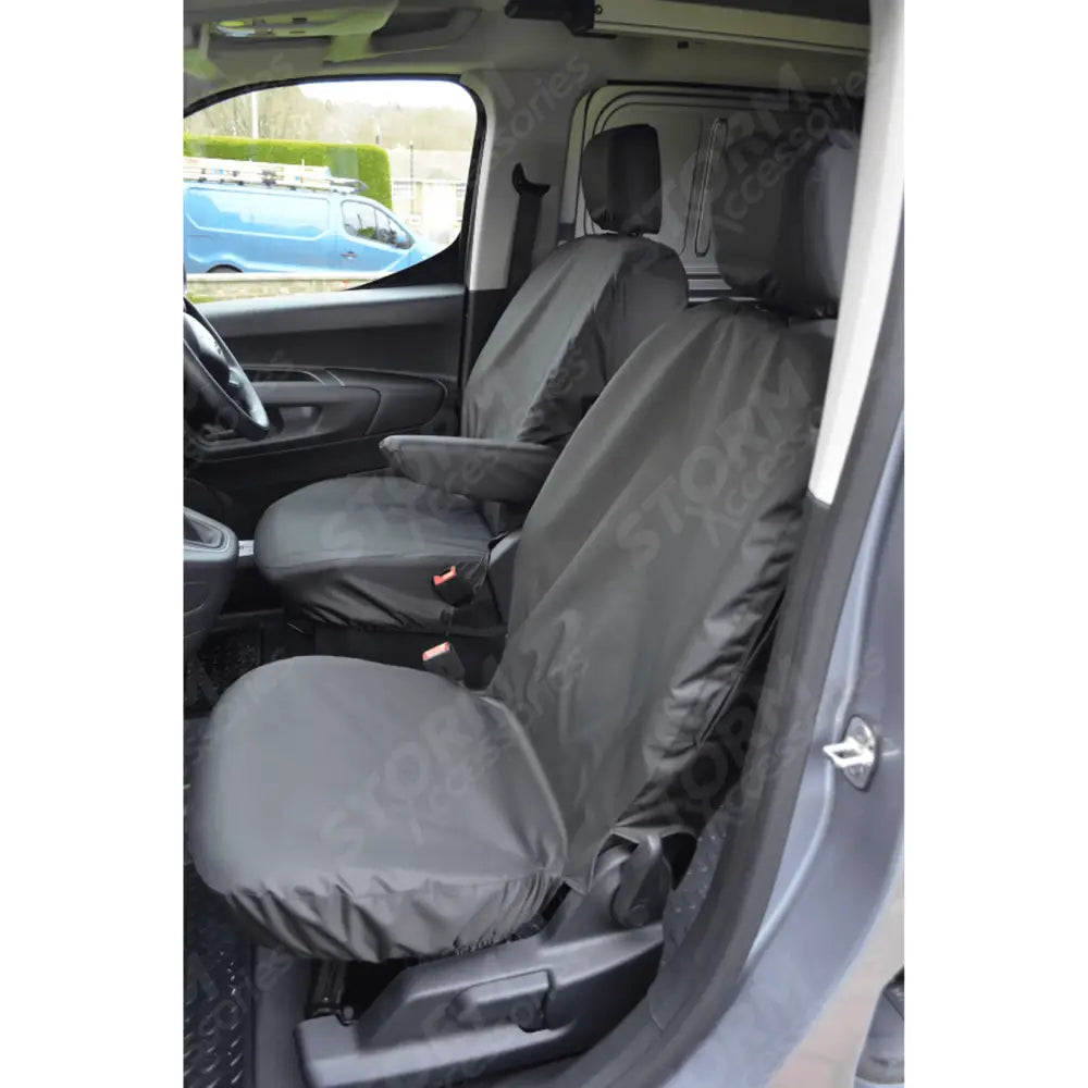 Driver And Single Passenger With Seperate Headrest Seat Covers In Black For Peugeot Partner 2018 On
