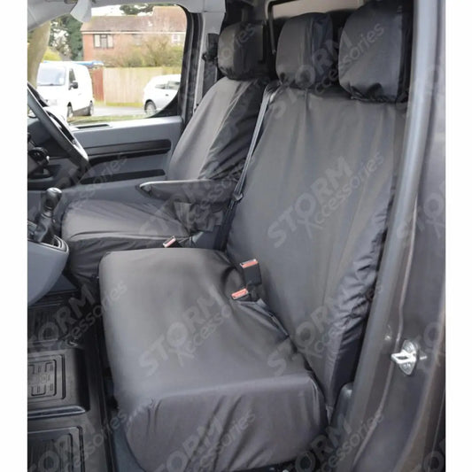Driver Double Passenger Seat Covers No Worktray Black For Vauxhall Vivaro - 2019 On