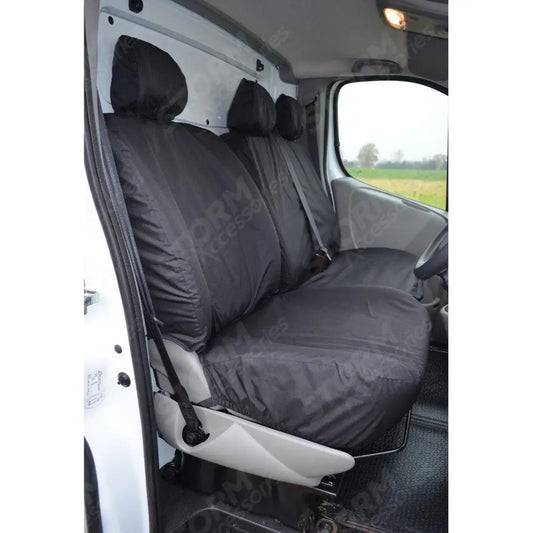 Driver (No Armrest) And Front Double Passenger Seat Covers Black For Renault Trafic 2001-2006
