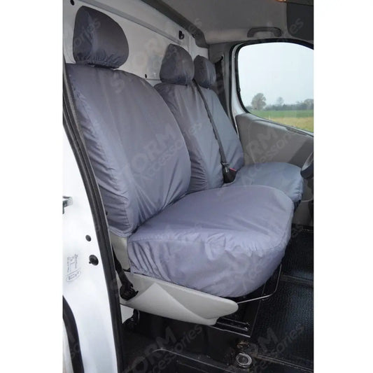 Driver (No Armrest) And Front Double Passenger Seat Covers Grey For Renault Trafic 2001-2006