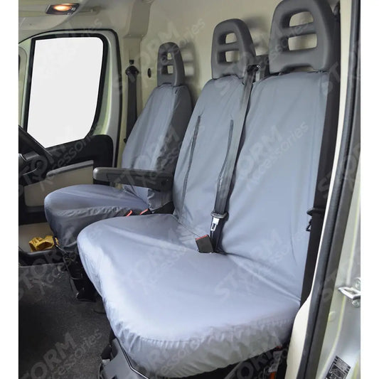 Driver Seat And Double Passenger Seat Covers Grey For Fiat Ducato Van 2006 On