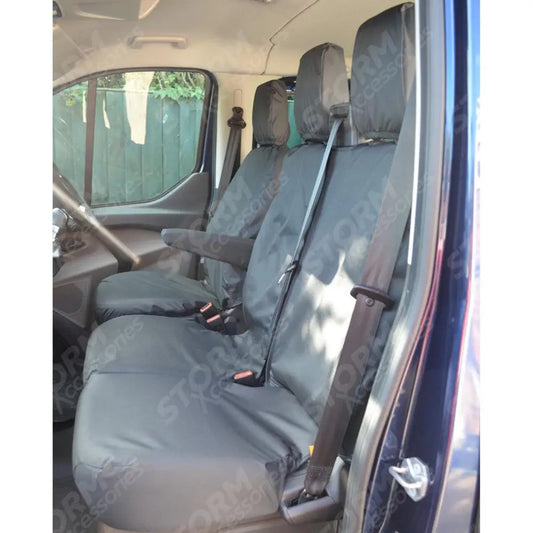 Driver Seat And Double Passenger Seat Covers No Work Tray Black For Ford Transit Custom 2013 - 2024