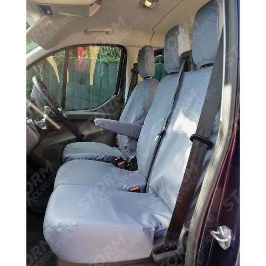 Driver Seat And Double Passenger Seat Covers No Work Tray Grey For Ford Transit Custom 2013 - 2024