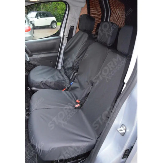 Driver Seat And Front Double Passenger Black Seat Covers For Citroen Berlingo Van 2008-2018
