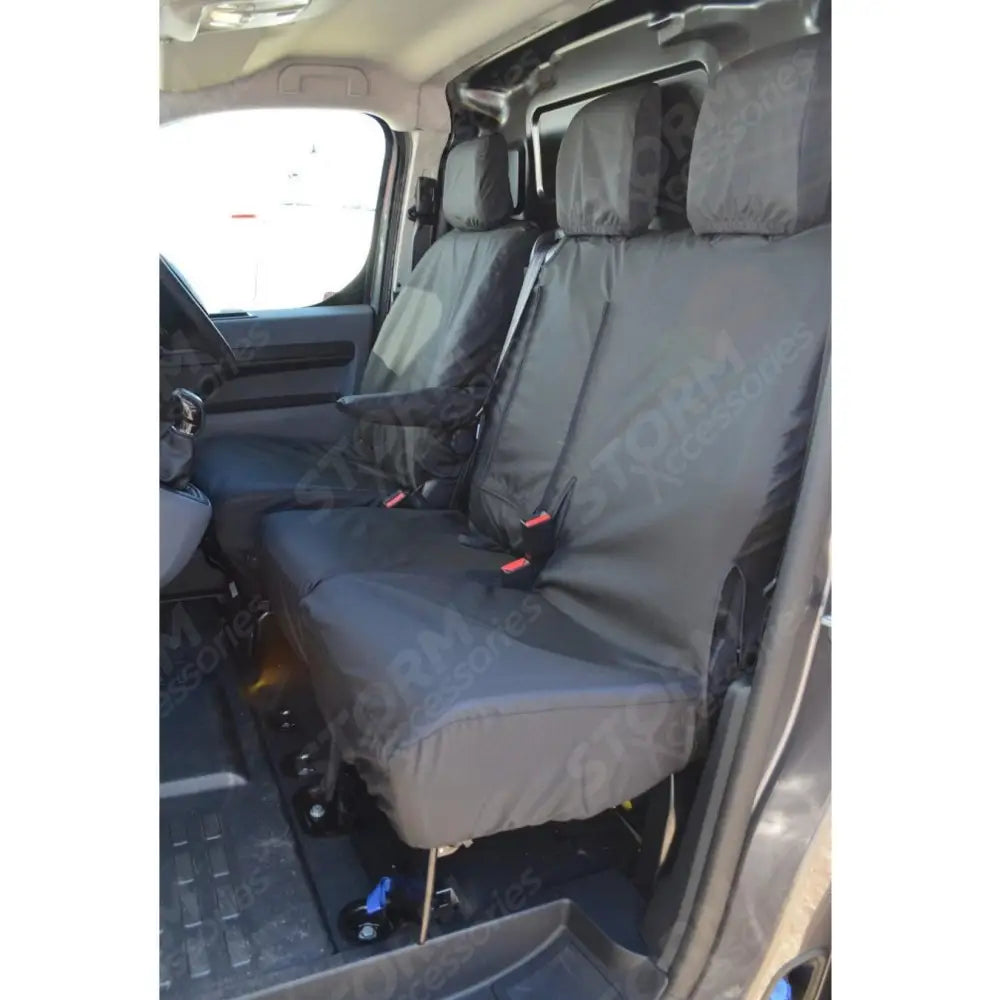 Drivers And Passenger (Folding With Work Tray) Seat Covers Black For Citroen Dispatch Van 2016 On